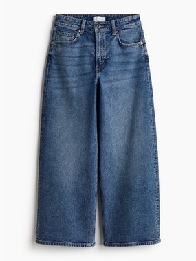 H&M Women's Wide-Leg High-Rise Jeans in Mid Blue